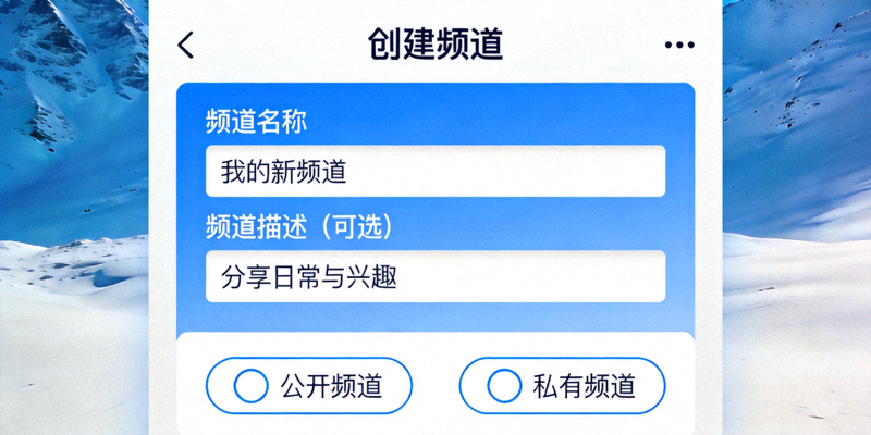 Telegram创建新频道界面截图，展示频道名称、描述和类型选项