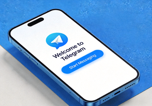 Telegram 应用启动界面截图，显示欢迎标语和开始按钮